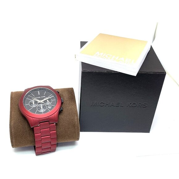 Michael Kors Men's Watch MK9061 Slim Runway Quartz Black Dial Red Steel 44mm - Picture 3 of 14